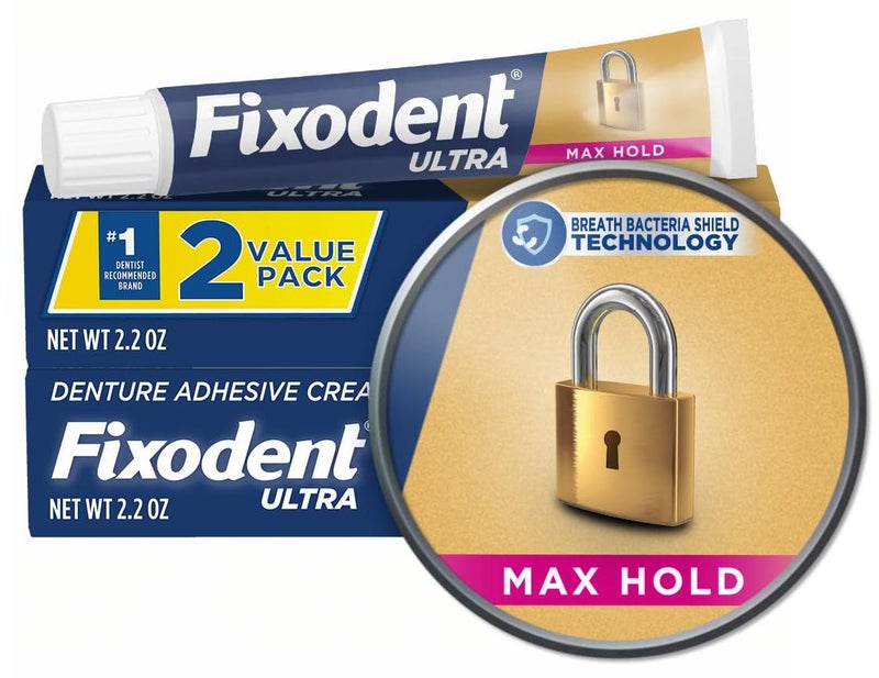 Fixodent لاصق الأسنان الصناعية Fixodent Ultra Max Hold، 2.2 أونصة (عبوة من قطعتين) - Image 1
