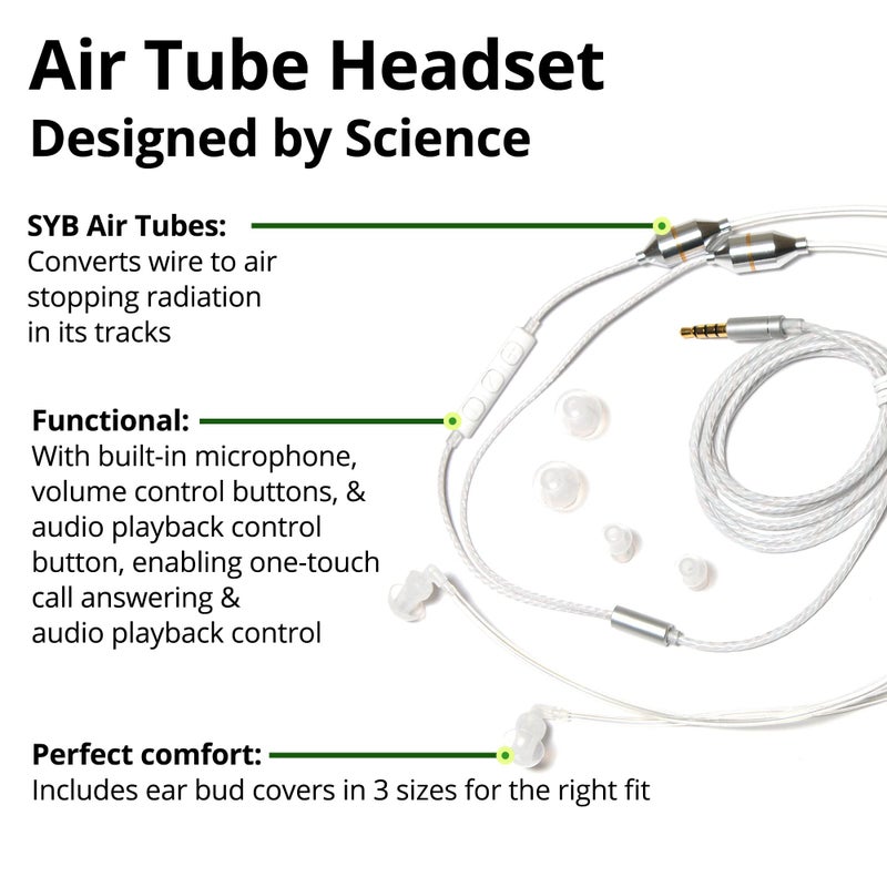 SYB Shield Your Body Air Tube Headset, Stereo Earbuds with Microphone and Case, Wired Anti Radiation Headphones, Built-in Controls, Works on Any Device with A Standard 3.5mm Audio Jack, Black - Image 4