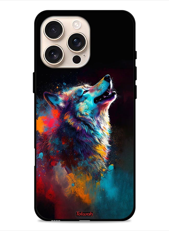 Tolwak Apple iPhone 16 Pro Protective Case Cover Wolf Colorful Art - Image 1