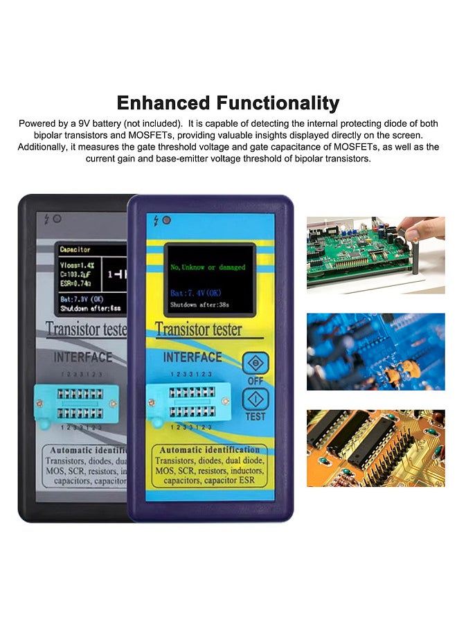Generic - Transistor Tester NPN PNP Transistor Diode Resistor Inductor Capacitance MOS SCR ESR Meter with 1.8 Inch TFT Screen Automatic Pin Detection - Image 1