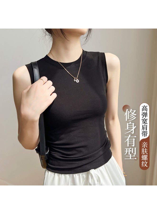 Modal Ribbed Round Neck Solid Color Women'S Tank Top Fashion Undershirt Wide Strap Sleeveless Top For Women - Image 2