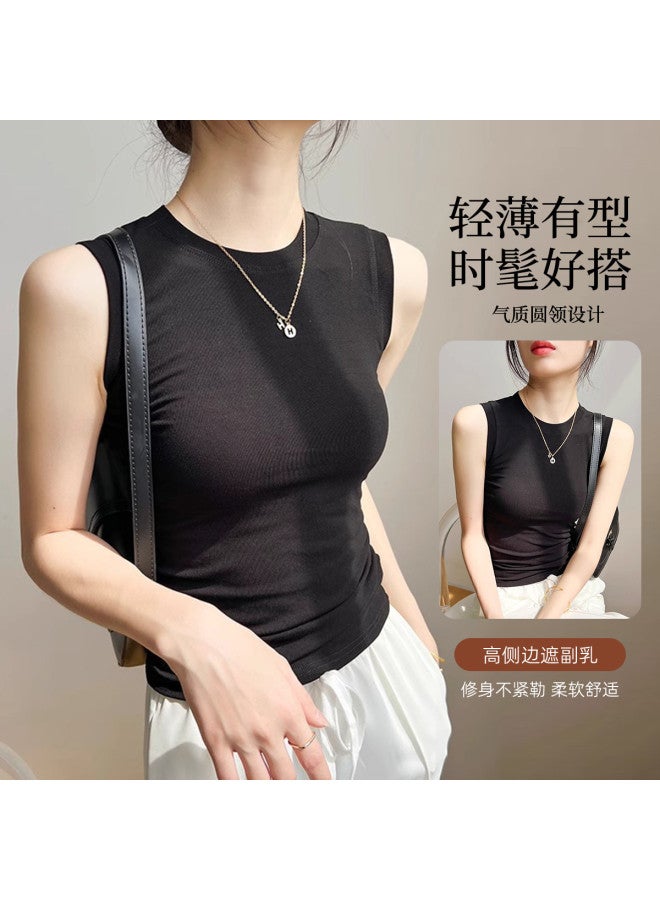 Modal Ribbed Round Neck Solid Color Women'S Tank Top Fashion Undershirt Wide Strap Sleeveless Top For Women - Image 3