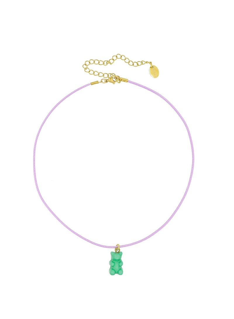 Fashionbox Lola Gummy Bear Cord Necklace Violet/ Green Pastel/Gold Plated