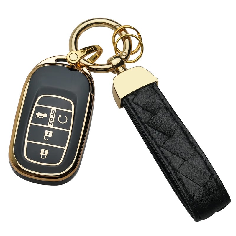 Bqepe for Honda Key Fob Cover Keychain Fit for 2022 2023 2024 2025 Accord Civic HRV CRV Pilot Sport SI EX EXL Touring Smart Key Shell Case Black