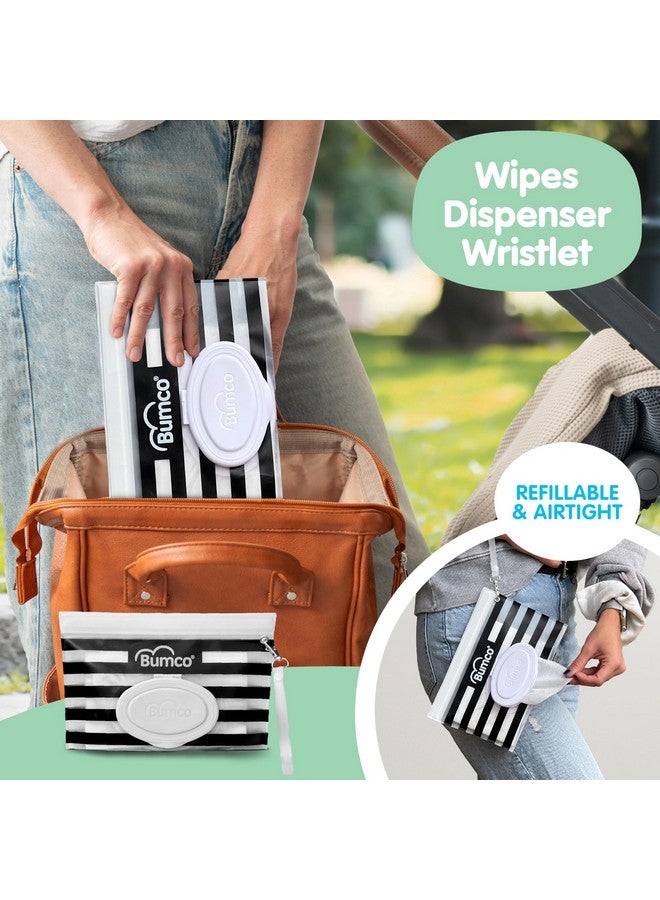 Baby Bum Brush BUMCO Airtight Wipes Dispenser, Keeps Wet, Reusable Refillable Pouch, Diaper Bag Organizer for Travel, Carrying Clutch, Unique Baby Gift for Girl Boy [Black]  - Image 2