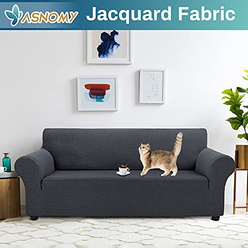 Asnomy Couch Covers for 3 Cushion Couch Stretch Sofa Covers Slipcovers, Pet Protector Furniture Covers for Dogs Cats Spandex Jacquard Fabric Small Checks （Large，Charcoal Ash） - Image 2