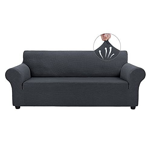 Asnomy Couch Covers for 3 Cushion Couch Stretch Sofa Covers Slipcovers, Pet Protector Furniture Covers for Dogs Cats Spandex Jacquard Fabric Small Checks （Large，Charcoal Ash） - Image 1