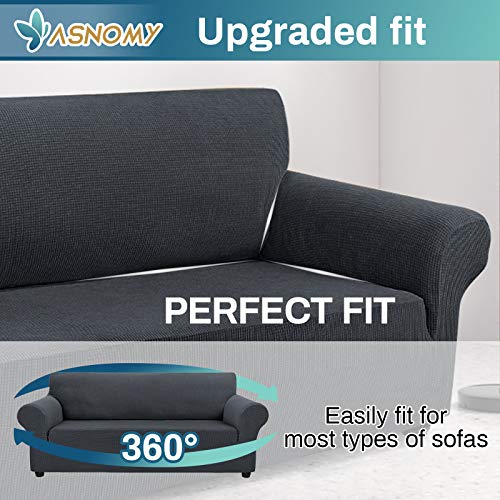 Asnomy Couch Covers for 3 Cushion Couch Stretch Sofa Covers Slipcovers, Pet Protector Furniture Covers for Dogs Cats Spandex Jacquard Fabric Small Checks （Large，Charcoal Ash） - Image 4