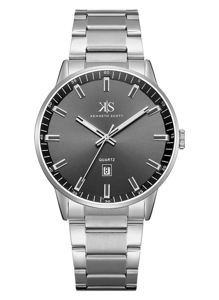 KENNETH SCOTT Kenneth Scott K22010-SBSB Men's Analog Display Watch & Stainless Steel Strap Silver