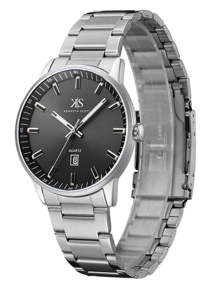 KENNETH SCOTT Kenneth Scott K22010-SBSB Men's Analog Display Watch & Stainless Steel Strap Silver