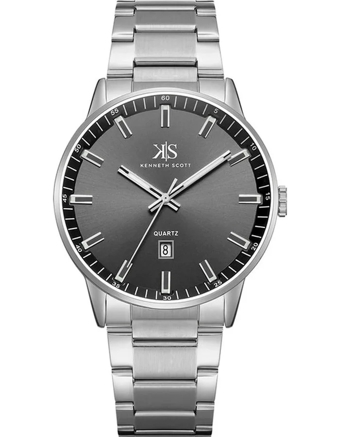 KENNETH SCOTT Kenneth Scott K22010-SBSB Men's Analog Display Watch & Stainless Steel Strap Silver