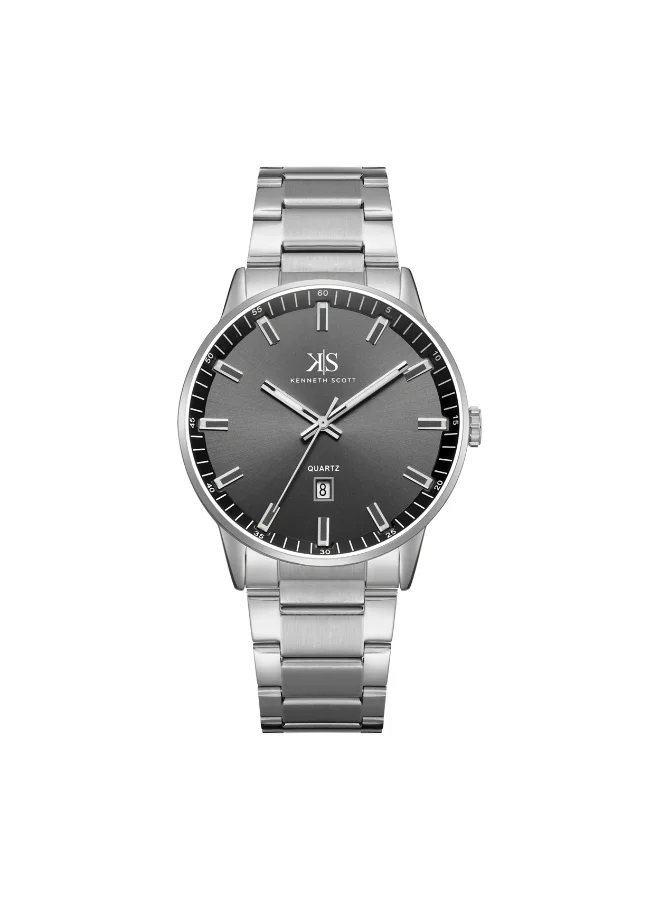 KENNETH SCOTT Kenneth Scott K22010-SBSB Men's Analog Display Watch & Stainless Steel Strap Silver