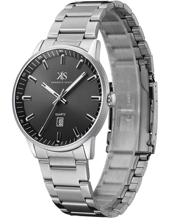 KENNETH SCOTT Kenneth Scott K22010-SBSB Men's Analog Display Watch & Stainless Steel Strap Silver