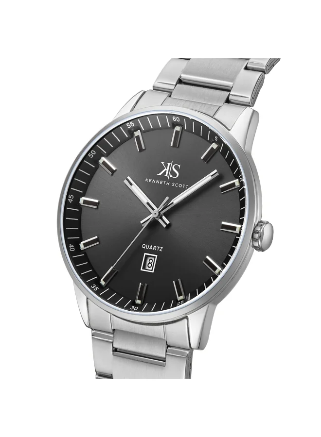 KENNETH SCOTT Kenneth Scott K22010-SBSB Men's Analog Display Watch & Stainless Steel Strap Silver