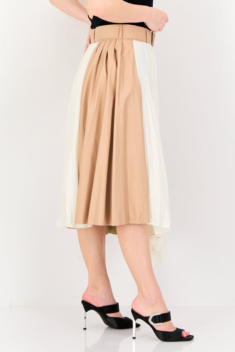 SELECTED Women Pleated Belted Casual Midi Skirts, Multicolor - Image 2