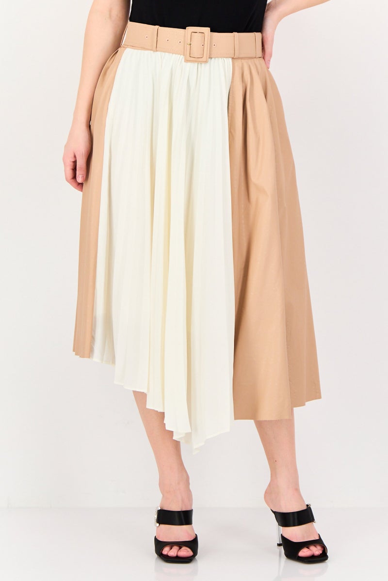 SELECTED Women Pleated Belted Casual Midi Skirts, Multicolor - Image 1