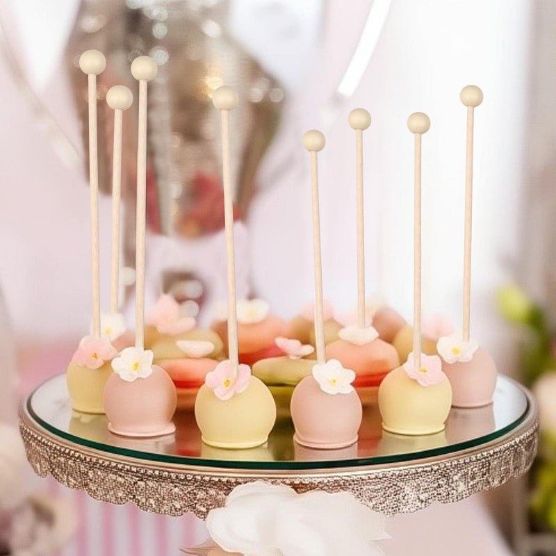 Pretwad 50 Pack Wooden Rock Candy Sticks with Ball Tips- 6 Inch Natural Wood Cake Pop & Drink Stirrer Sticks, Wood Swizzles Sticks for Chocolate Dipping & Coffee(15cm, Round Ball Head, Bulk) - Image 3