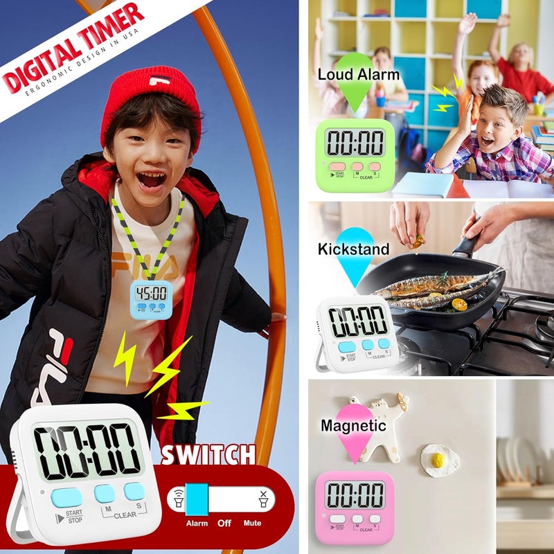 Antonki 2 Pack Digital Timer for Kids, Magnetic Countdown Kitchen Timers for Cooking, Egg, Classroom, Teacher, Exercise, Study, Oven - Battery Included - Image 5
