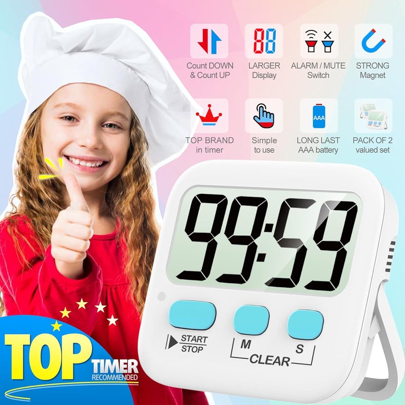 Antonki 2 Pack Digital Timer for Kids, Magnetic Countdown Kitchen Timers for Cooking, Egg, Classroom, Teacher, Exercise, Study, Oven - Battery Included - Image 2