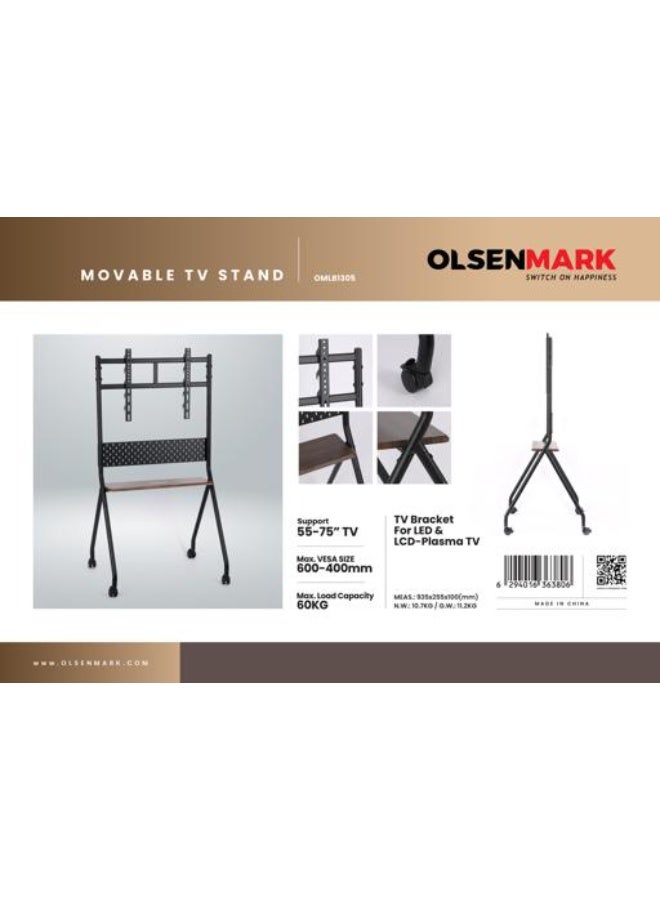 Olsenmark TV Bracket Movable Stand 55‑75″ – Adjustable Mobile TV Mount, Heavy‑Duty Support - Image 2