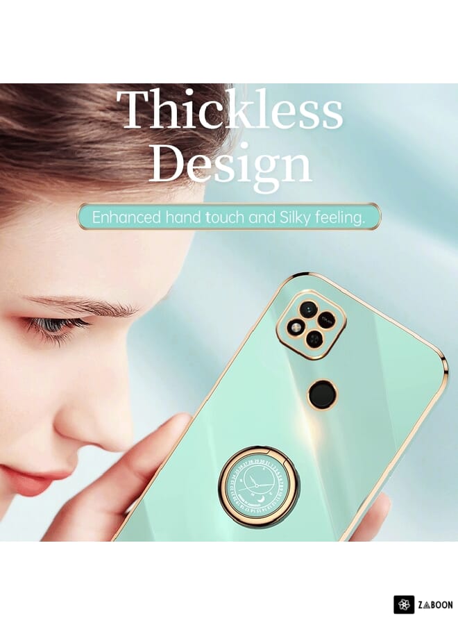 جرين تايجر جراب هاتف Xiaomi Redmi 10A XINLI ذو حافة مستقيمة 6D مطلي بالكهرباء مع حامل حلقي (أخضر نعناعي) - Image 5