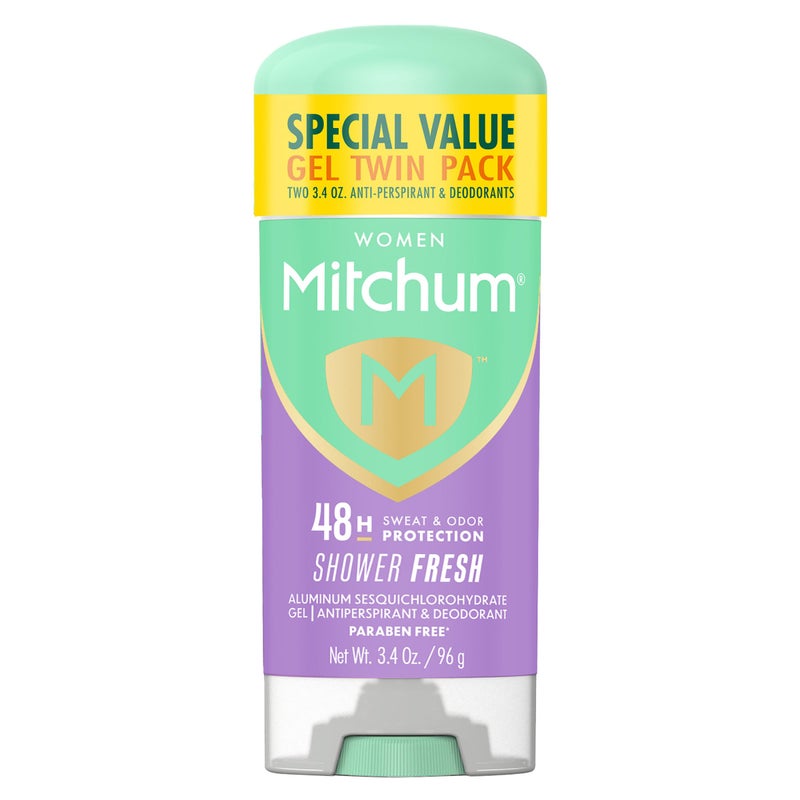 Mitchum Womenâ€™s Antiperspirant Deodorant Gel Stick, Shower Fresh Scent, 48HR Sweat & Odor Protection, Triple Odor Defense, Alcohol-Free, 3.4 oz (Pack of 2) - Image 1