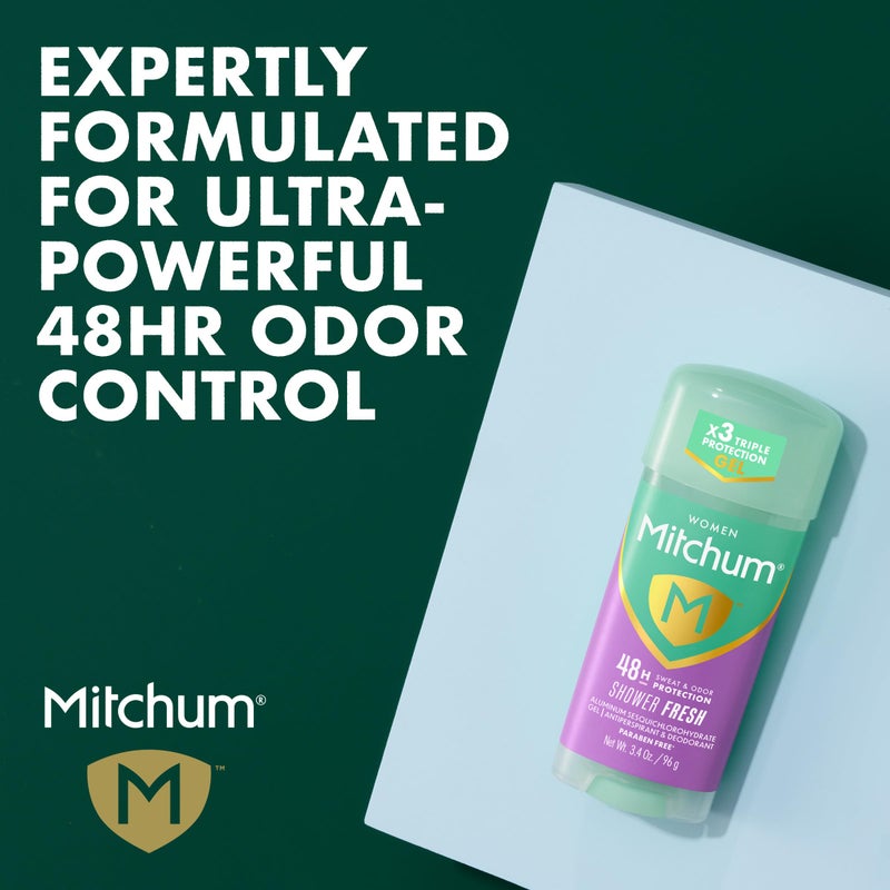 Mitchum Womenâ€™s Antiperspirant Deodorant Gel Stick, Shower Fresh Scent, 48HR Sweat & Odor Protection, Triple Odor Defense, Alcohol-Free, 3.4 oz (Pack of 2) - Image 2