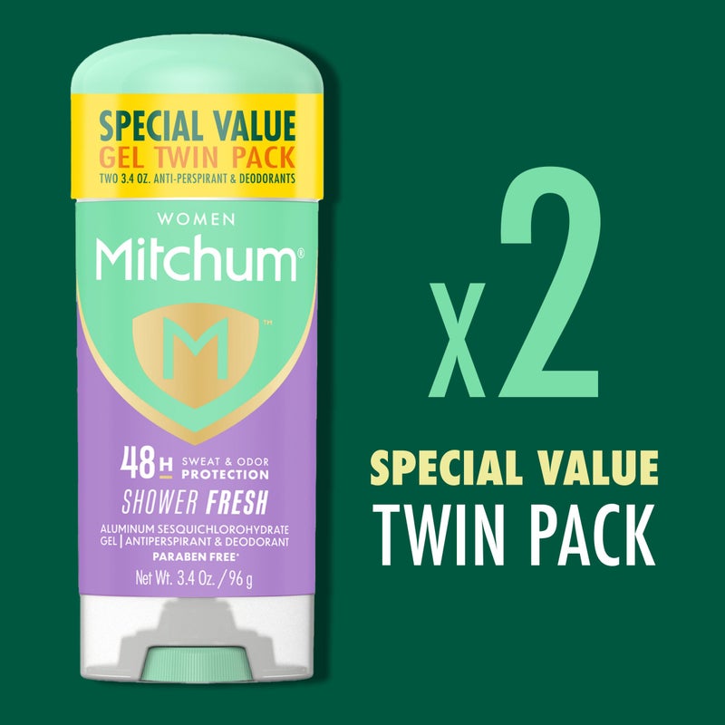 Mitchum Womenâ€™s Antiperspirant Deodorant Gel Stick, Shower Fresh Scent, 48HR Sweat & Odor Protection, Triple Odor Defense, Alcohol-Free, 3.4 oz (Pack of 2) - Image 5