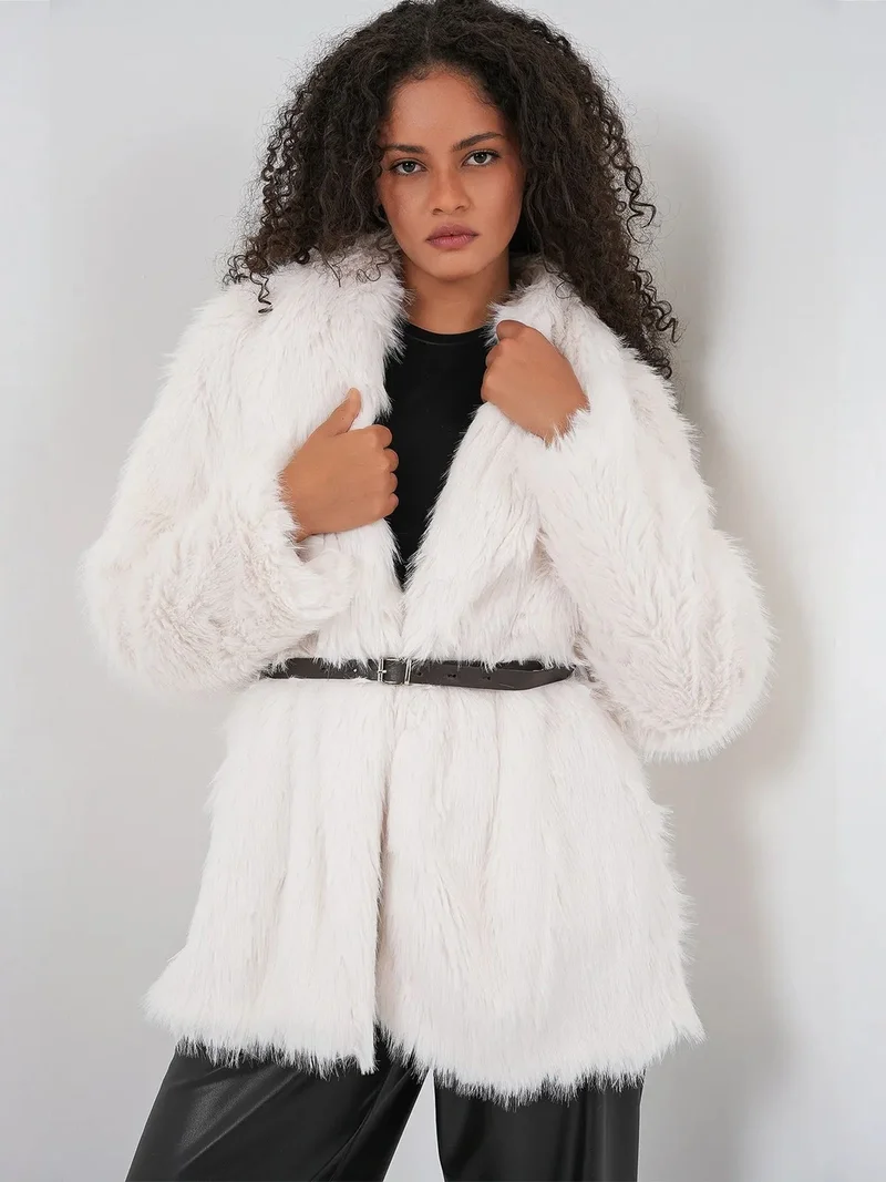 BDART Long Oversized Faux Fur Coat With Belt