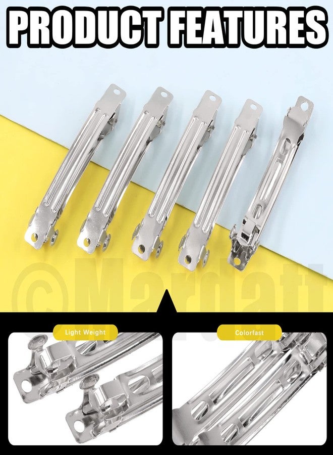 Mardatt 80 Pcs French Barrette Hair Clips Assortment Set 3.14 Inch Silver Metal Blank Alligator Hairpin Rectangle Craft Bow Clips for DIY Hairdressing Accessories (8 cm) - Image 3