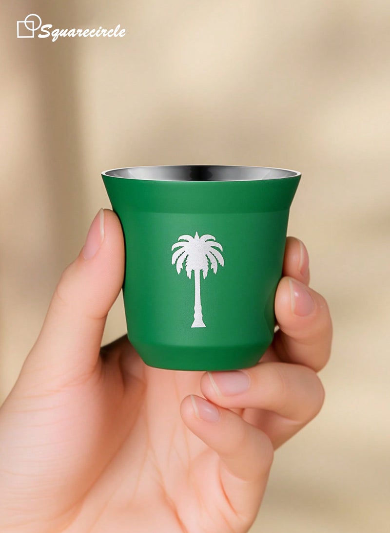 دائرة مربعة 80ml قطعة كوب قهوة عربي محمول، كوب شاي بطبعة زهرة التمر على الطراز السعودي، كوب إسبريسو، كوب قهوة سعودي، كوب ماء من الفولاذ المقاوم للصدأ 304 للتخييم في الهواء الطلق، كوب شرب مباشر للمشروبات الباردة غير قابل للكسر، هدية مثالية للأصدقاء والعائلة والأحباء - Image 4