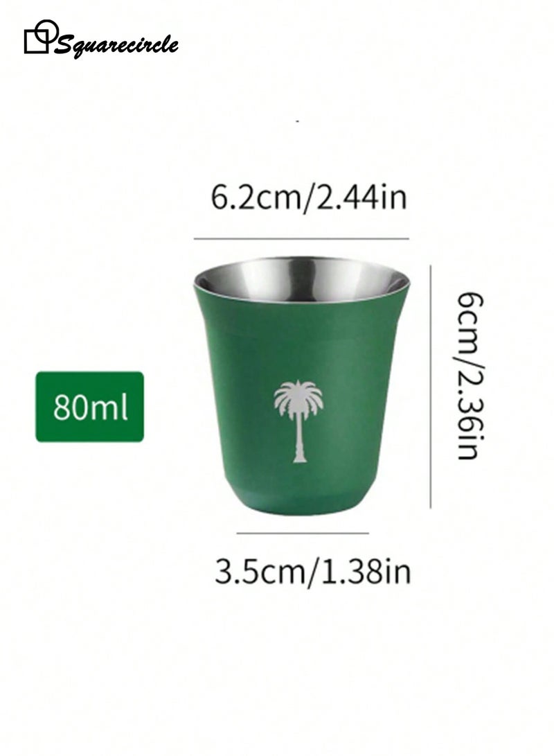 دائرة مربعة 80ml قطعة كوب قهوة عربي محمول، كوب شاي بطبعة زهرة التمر على الطراز السعودي، كوب إسبريسو، كوب قهوة سعودي، كوب ماء من الفولاذ المقاوم للصدأ 304 للتخييم في الهواء الطلق، كوب شرب مباشر للمشروبات الباردة غير قابل للكسر، هدية مثالية للأصدقاء والعائلة والأحباء - Image 5