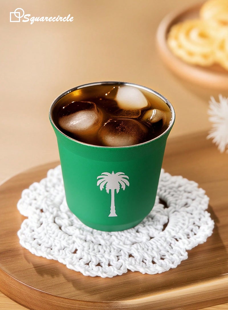 دائرة مربعة 80ml قطعة كوب قهوة عربي محمول، كوب شاي بطبعة زهرة التمر على الطراز السعودي، كوب إسبريسو، كوب قهوة سعودي، كوب ماء من الفولاذ المقاوم للصدأ 304 للتخييم في الهواء الطلق، كوب شرب مباشر للمشروبات الباردة غير قابل للكسر، هدية مثالية للأصدقاء والعائلة والأحباء - Image 3