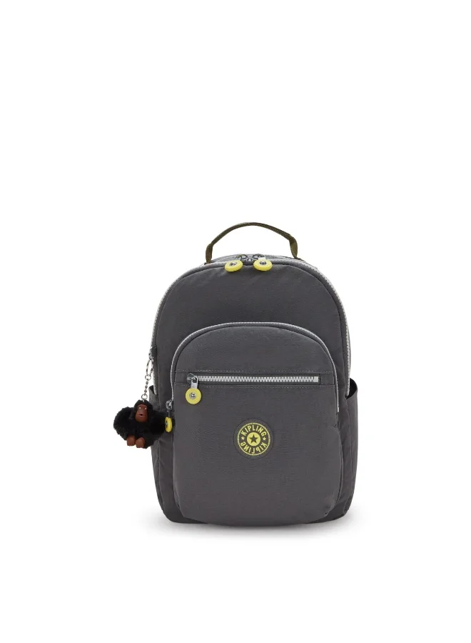 كيبلينغ حقيبة ظهر صغيرة Classic Seoul S Ergonomic Kids School Small مع حماية للابتوب، 11 بوصة، 14 لتر، وزن 0.50 كجم، حامل زجاجة – اللون Back To Grey (رمادي)