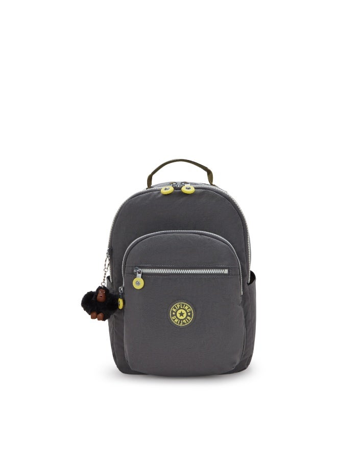 kipling Classic Seoul S Ergonomic Kids School Small Backpack with Laptop Protection, 11-inch, 14L, 0.50kg, Bottle holder - Back To Grey (Grey) - Image 1