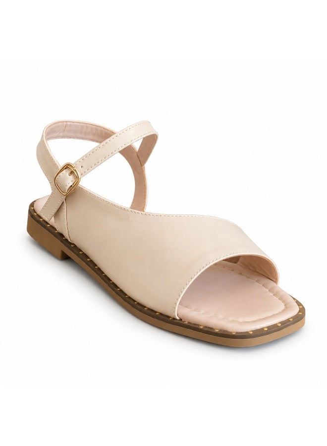 LIFESTYLISH Sandals flat leather classic with ankle strap SF-69 - Beige - Image 2