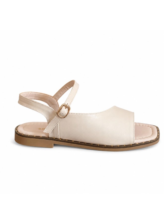 LIFESTYLISH Sandals flat leather classic with ankle strap SF-69 - Beige - Image 3