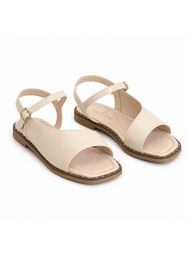 LIFESTYLISH Sandals flat leather classic with ankle strap SF-69 - Beige - Image 4
