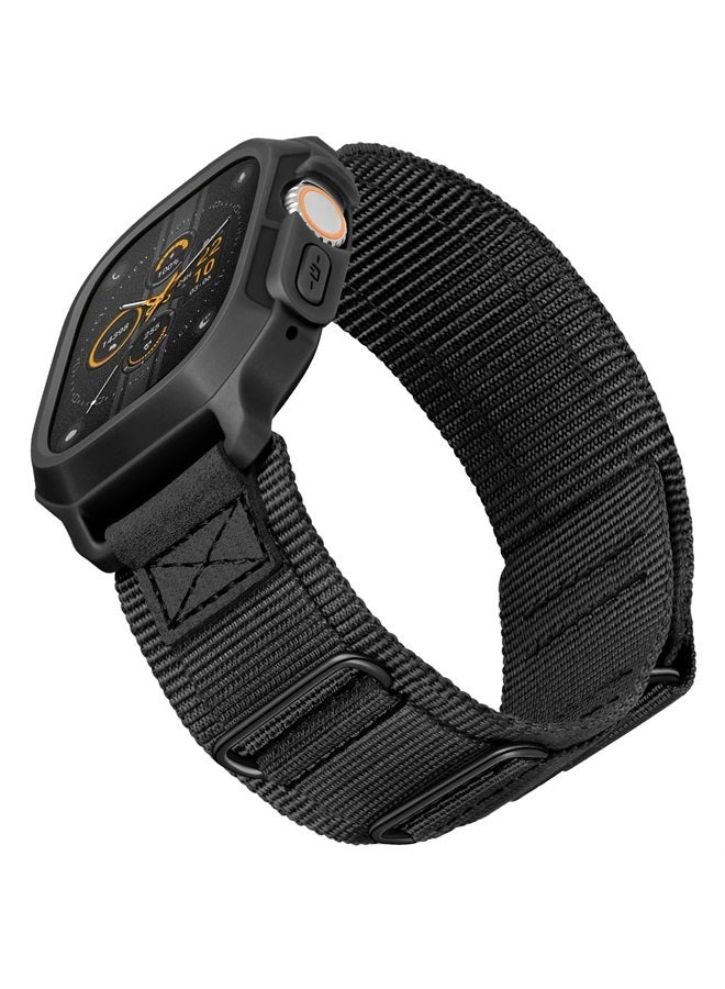 SUNFWR Bands Compatible with Apple Watch 49mm Ultra with Case,Rugged Velcro Nylon Sport Apple Watch Starp with Protective Cover for iwatch for Men(Black Black Tags) - Image 1
