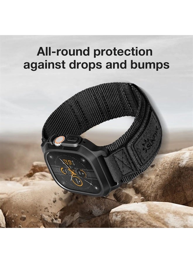 SUNFWR Bands Compatible with Apple Watch 49mm Ultra with Case,Rugged Velcro Nylon Sport Apple Watch Starp with Protective Cover for iwatch for Men(Black Black Tags) - Image 2