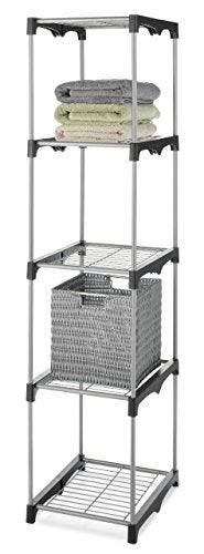 Whitmor 5 Tier Shelf Tower - Closet Storage Organizer,Silver - Image 1