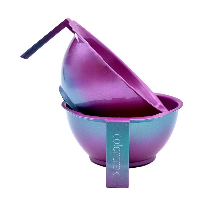 Colortrak SC Aurora Bowls Stackable Color Bowls With NonSlip Rubber Bottom EasyPour Spout Lip Shimmer Gradient Design Color Grid With Milliliter Measurements 2 Bowls