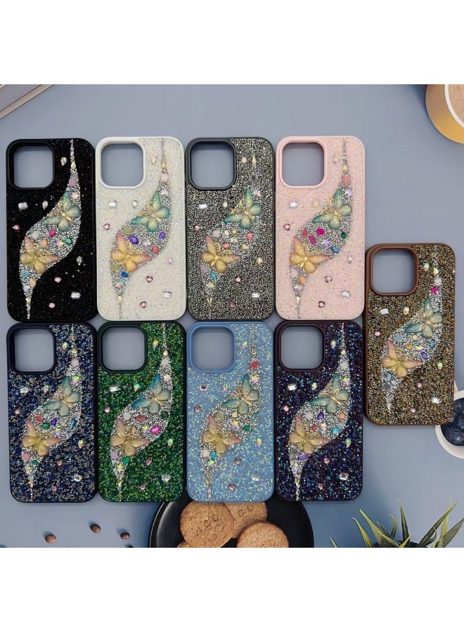 Luxurious Full-bore Diamond-shell butterfly Leather for iPhone 16 Pro Max Fall-proof Stand Phone case - Image 2