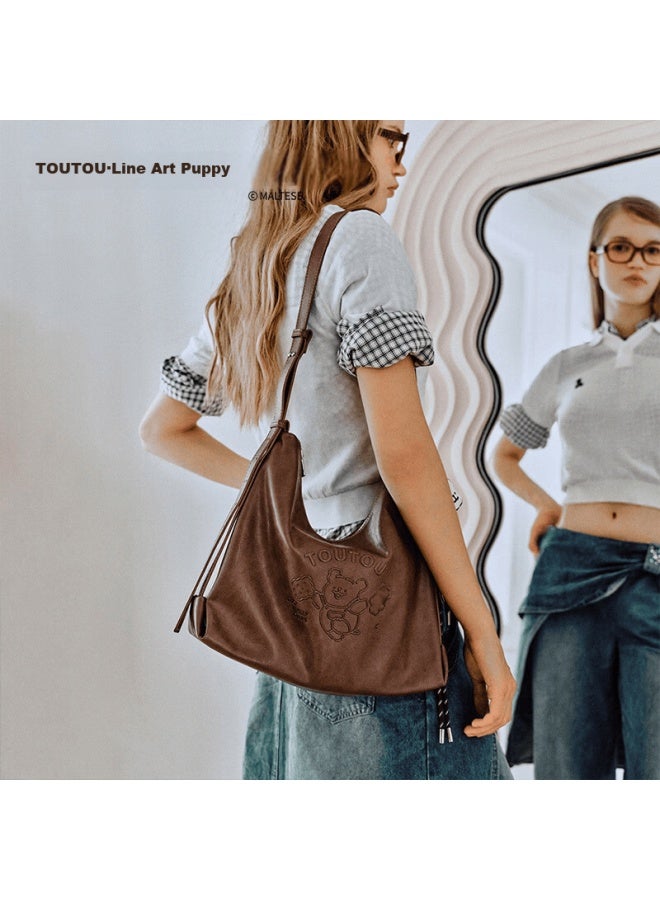 Toutou Women's Small Dog Line Large Tote Bag Crossbody Shoulder Bag For Class Commuting Birthday Gift For Girlfriend