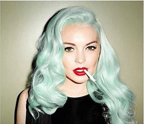 Green Blue Lace Front Wig  Body Wave Synthetic Lace Front Wigs For Women 180 Density Half Hand Tied Heat Resistant Fiber Hair 24