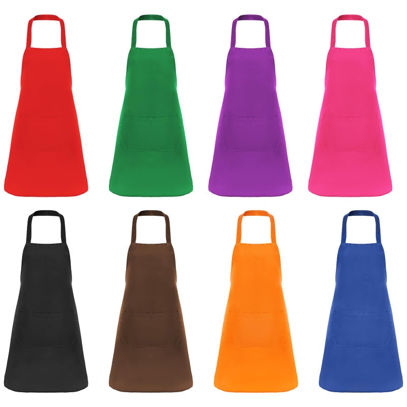 Fengek 8 Pcs Bib Apron for Unisex Colorful Kitchen Apron Bulk with 2 Roomy Pockets for Kitchen BBQ Painting Baking Multicolor 1