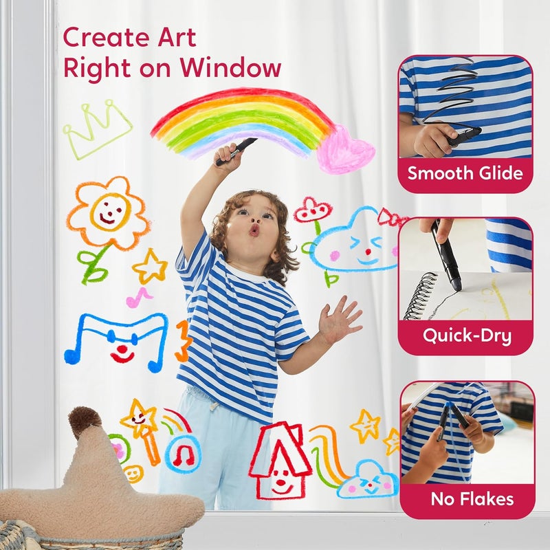 SYNCFUN 24 Pcs Twistable Silky Window Crayons, Washable Crayons for Paper, Window and Glass, Easy to Hold & Quick-Drying Arts & Crafts Supplies, Non-Toxic, Mess Free, Birthday Gifts for Kids Ages 3+ - Image 3