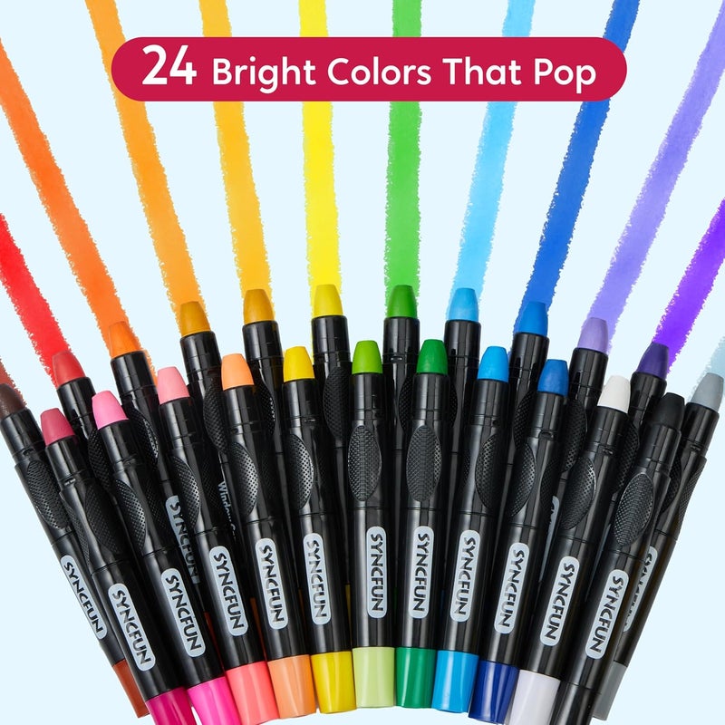 SYNCFUN 24 Pcs Twistable Silky Window Crayons, Washable Crayons for Paper, Window and Glass, Easy to Hold & Quick-Drying Arts & Crafts Supplies, Non-Toxic, Mess Free, Birthday Gifts for Kids Ages 3+ - Image 2