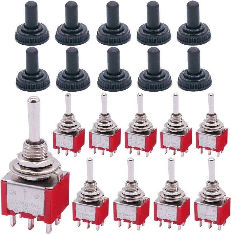 Twidec /10Pcs Mini Toggle Switch DPDT 3 Position 6 Pins ON/OFF/ON AC 125V 5A Car Boat Switches with Waterproof Cap MTS-203MZ - Image 1