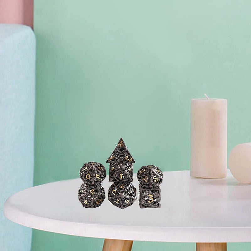 klarako Ancient Copper Hollow carved DesignMetal Dice Set DND Dice D&D Polyhedral Dice RPG Dice with Metal Box for Role Playing Games Dice - Image 2